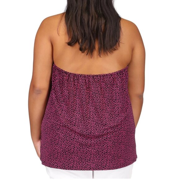 Michael Kors Women's Plus Size Sleeveless Halter Top, Pink Black Giraffe - Picture 3 of 6
